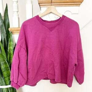 Rebecca Minkoff Dark Pink French Terry Cotton Balloon Sleeve Sweatshirt Size XS
